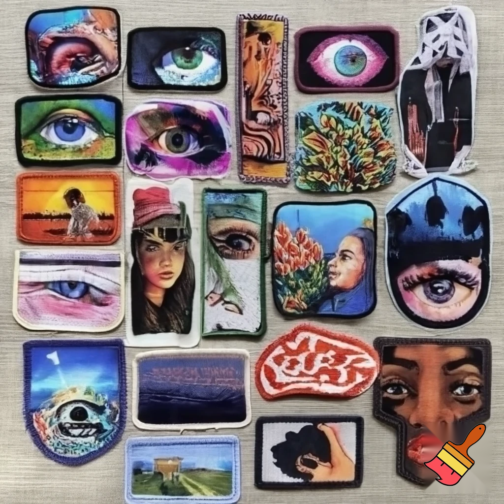 Создай патчи с разными изображениями прямоугольной формы для кепки 