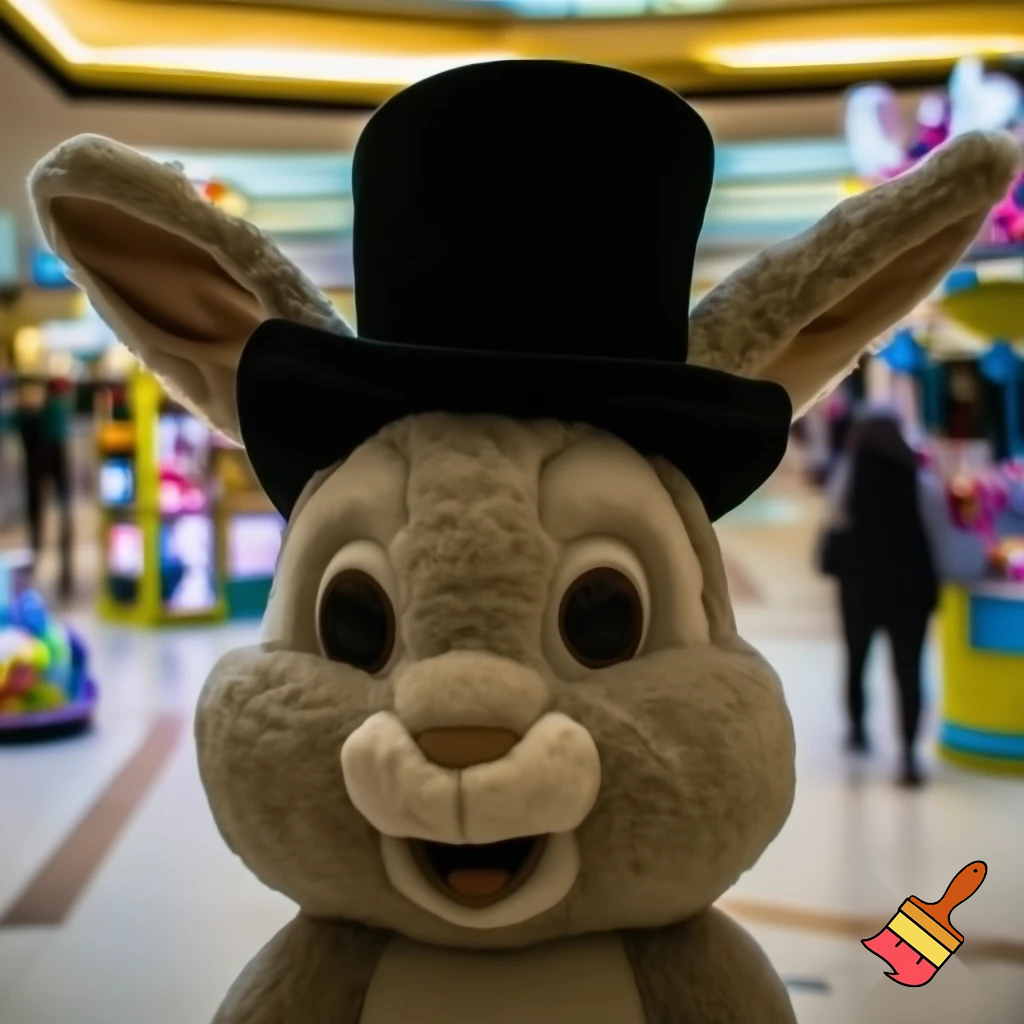 Easter bunny mascot top hat at the shopping centre mascot costume Darrell Lea magic room