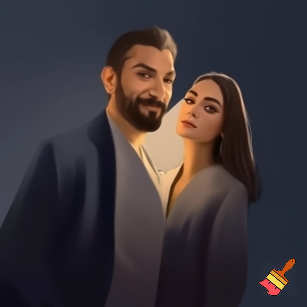 bey emre  and esra bilgic standing together
