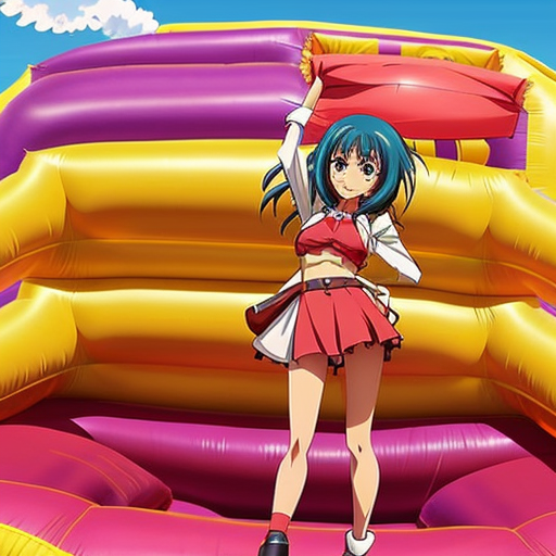 african American girl on a deflating bouncy castle