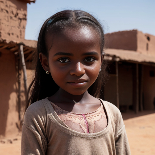 sudanese little girl, very beautiful and eager, on the village