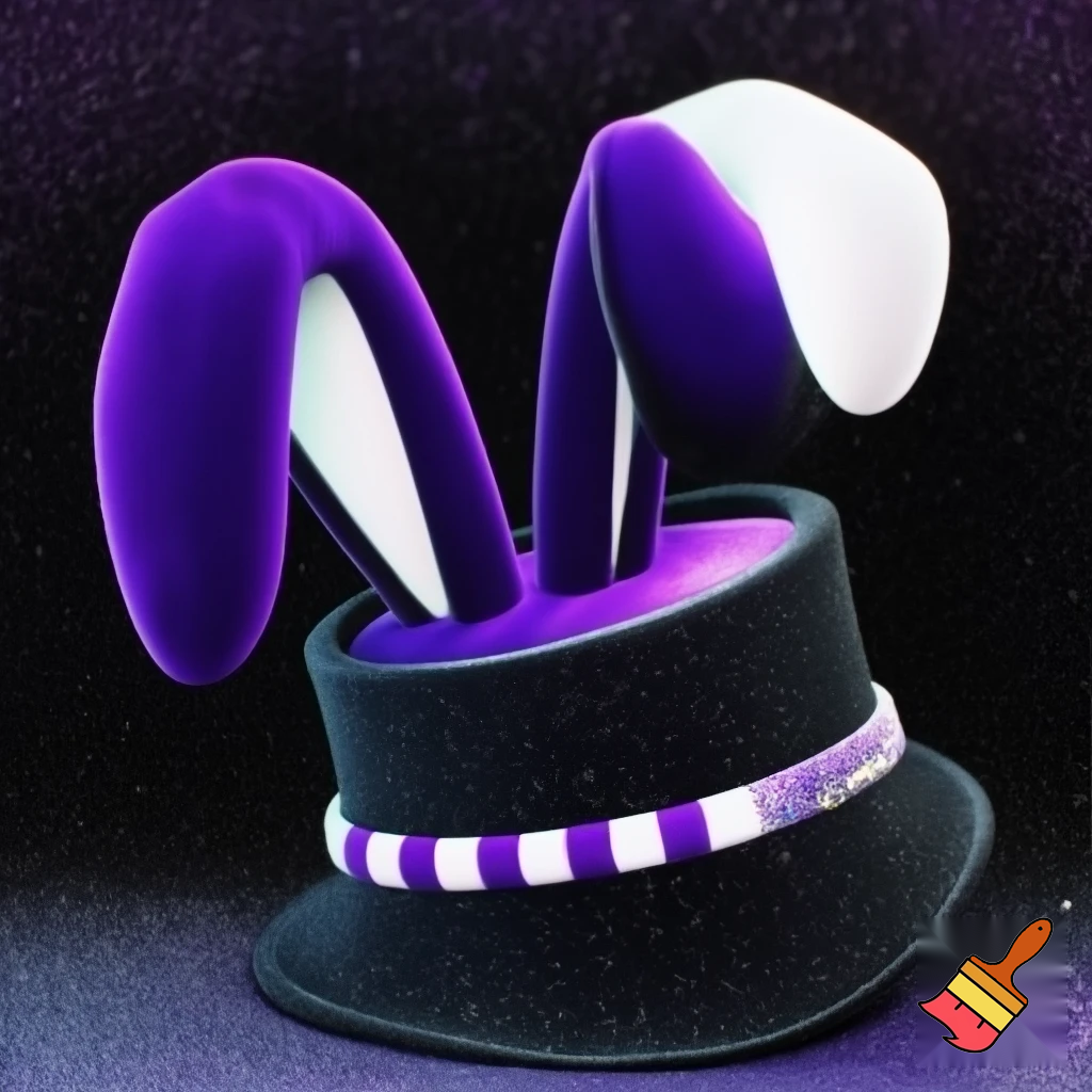 Black top hat with bunny ears velvet white and purple purple and white headband fabric and velvet glitter, purple and pink special present true special and delicate velvet white purple Easter bunny is Ben