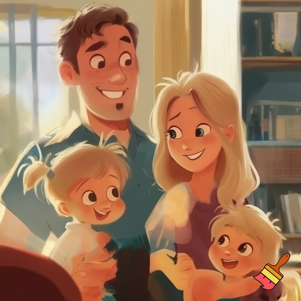 A family of four boy 10 years old girl 5 years old blonde brown hair 
