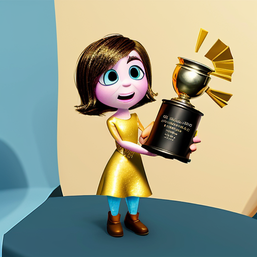 inside out style happy proud gold holding trophy one person gold cartoon animation style orange skin proud excited
