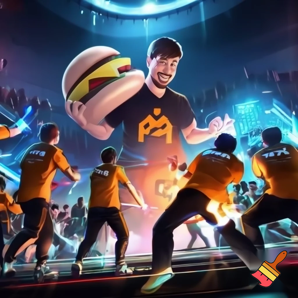 esports team fnatic fighting off a giant mrbeast
