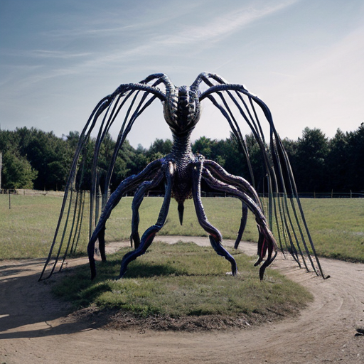 Central Object: A large, dark figure composed of an organic or alien Creature with several white, curved limbs (similar to a giant spider or the Mind Flayer monster from Stranger Things).
Style and Texture: The object appears to be made of a viscous substance that flows in protective streams downward, connecting with the ground.
Environment: The action takes place in an open space with green grass. In the background, a complex metal structure of intertwined tubes or wires is visible, reminiscent of scaffolding or an abstract installation.
Text: Large white text "FIELDWAVE" is superimposed in the center of the image, with the number "20ctrl
" just below. The font has a "cut" or glitchy effect, lending a digital or industrial aesthetic.
