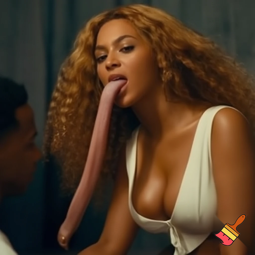 Beyonce wearing a sexy white top  " ,she is sucking a long penis of a man , ,she is with a man