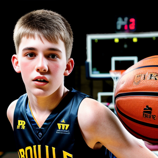 Make a high school age boy in a black and gold boonville basketball jersey