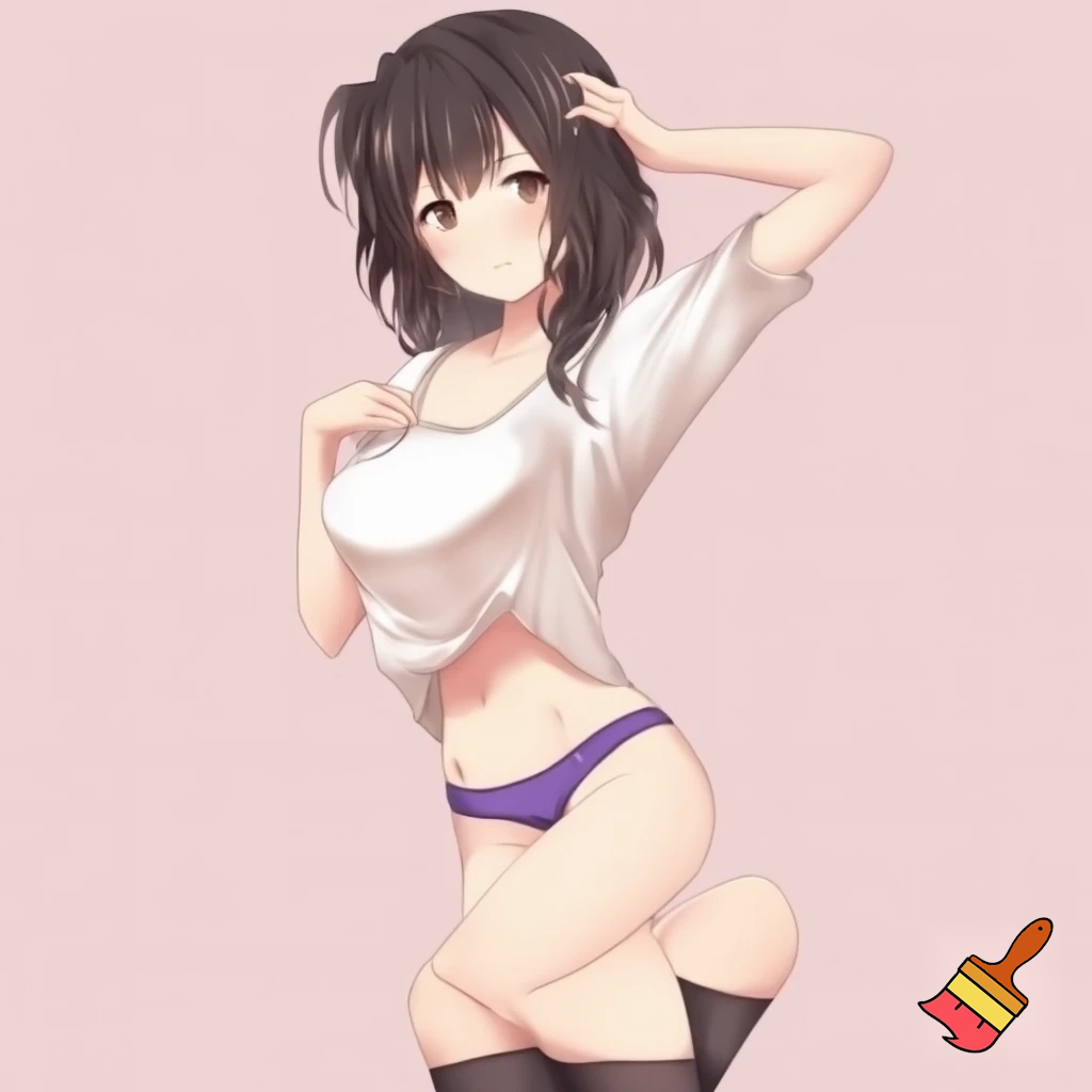 Anime girl 20 years old so cool and cute with underwear clothes is dressing very short shirt and thigh high socks is standing in cool pose make is so anime