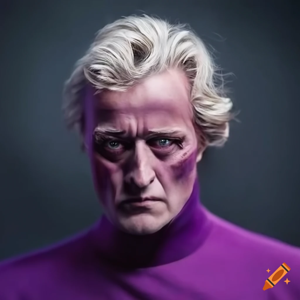 rutger hauer as magneto. comic accurate red and purple costume