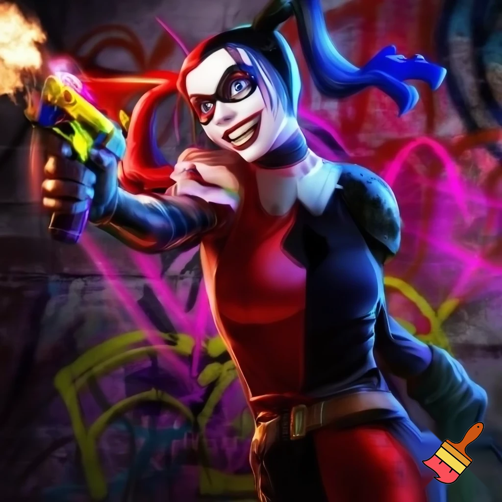 Harley Quinn using a pistol 