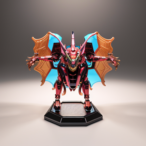 Chinese mythology mecha toy, combination of five divine beasts: dragon, turtle, tiger, phoenix, qilin. Glossy PVC plastic机甲 figure, shiny reflective surface, mechanical details, joints, armor plates, bright studio lighting, isolated white background, 3d render, product photography, highly detailed.