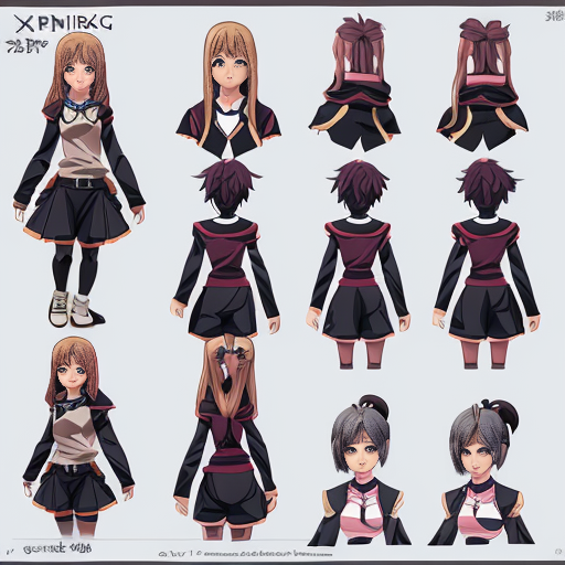 a reference sheet for a girl character design anime extraordinary