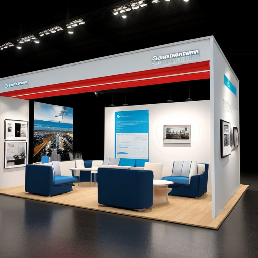  Crée moi un visuel d'un stand Siemens, dans un style réel, dans une ambiance salon avec du monde dans les allées. avec lumière artificielle. Dans un hall qui se trouve dans le parc des expositions de la porte de versailles à paris. en premier plan un panneau avec des produits siemens sur notre stand