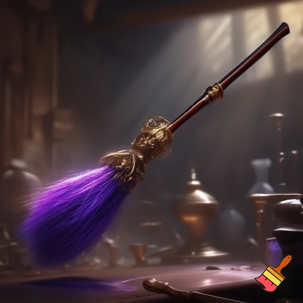 Broomstick, gold broomstick and purple