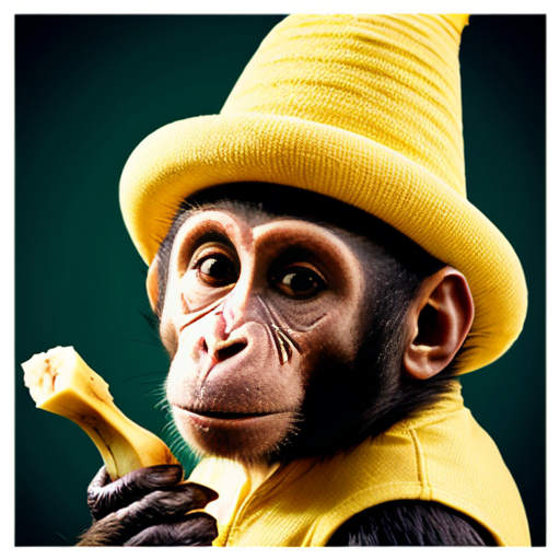 małpka z bananem i kapeluszem
