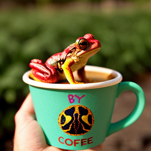 A hillarious, funny boho toad with its ammount of hippie colored coffee cups.