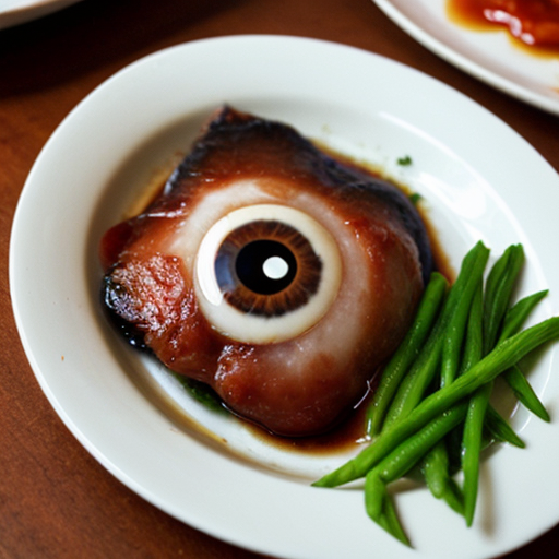 a dish with nothing on it, but with a face that looks like tung tung tung sahur with open eyes with eyeballs that doesn't look realistic