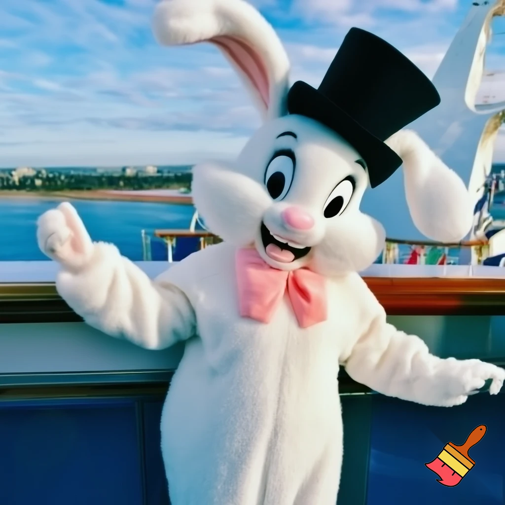 Easter bunny mascot Disneyland costume with the top hat Australia Disney cruise ship