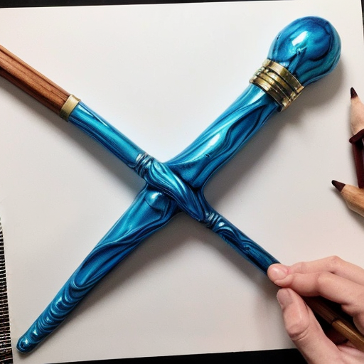 Please generate an anime style drawing of sailor mercury's wand using the following link as inspiration (https://pin.it/KKzZ57jfJ). The handle of the wand should be surrounded with fluid water which wraps itself around the staff elegantly. There should only be a minimal amount of shading applied to the drawing. 
