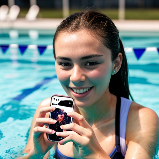 Goretzka play game on apple phone and Vanessa play game on apple phone at the pool 