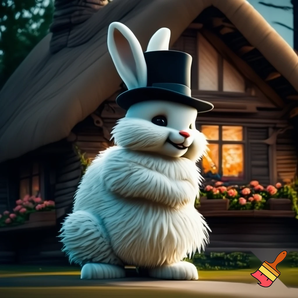 Easter bunny mascot top hat costume his house
