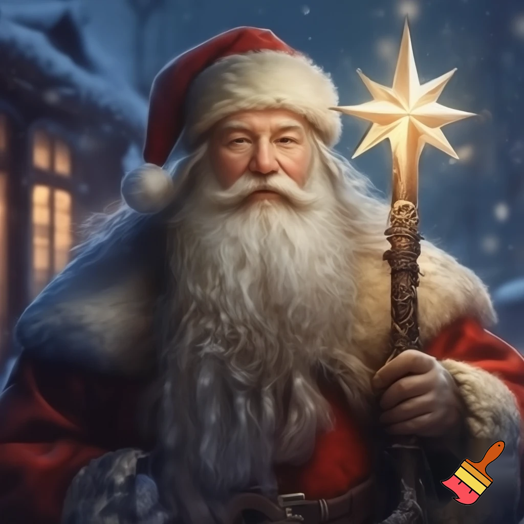 Santa Claus Russian walking stick Santa Claus holding the walking stick with a star real people
