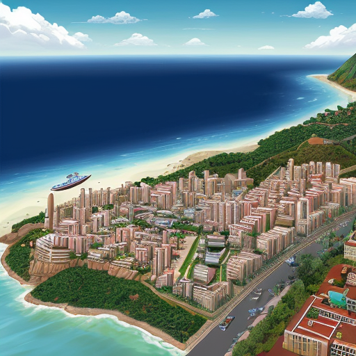 Turkish Island Republic of South America in 2050 with buildings in the Turkish dub.