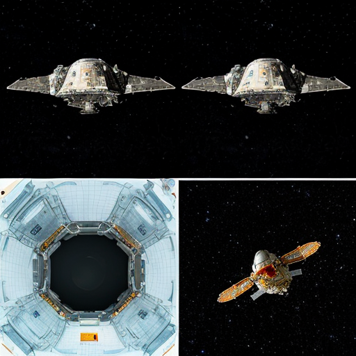 Mostrare l’astronave dall’esterno nello spazio profondo, includendo **due viste nella stessa immagine** (ad esempio vista a tre quarti e vista laterale o dall’alto).  
> L’astronave deve apparire piccola e agile, con fusoliera aerodinamica, propulsori posteriori luminosi, antenne e dettagli funzionali, finestrini panoramici.  
> Illuminazione cinematografica, riflessi realistici sulla scocca, stelle e un pianeta sullo sfondo per dare scala, resa ultra-dettagliata, qualità 4K.