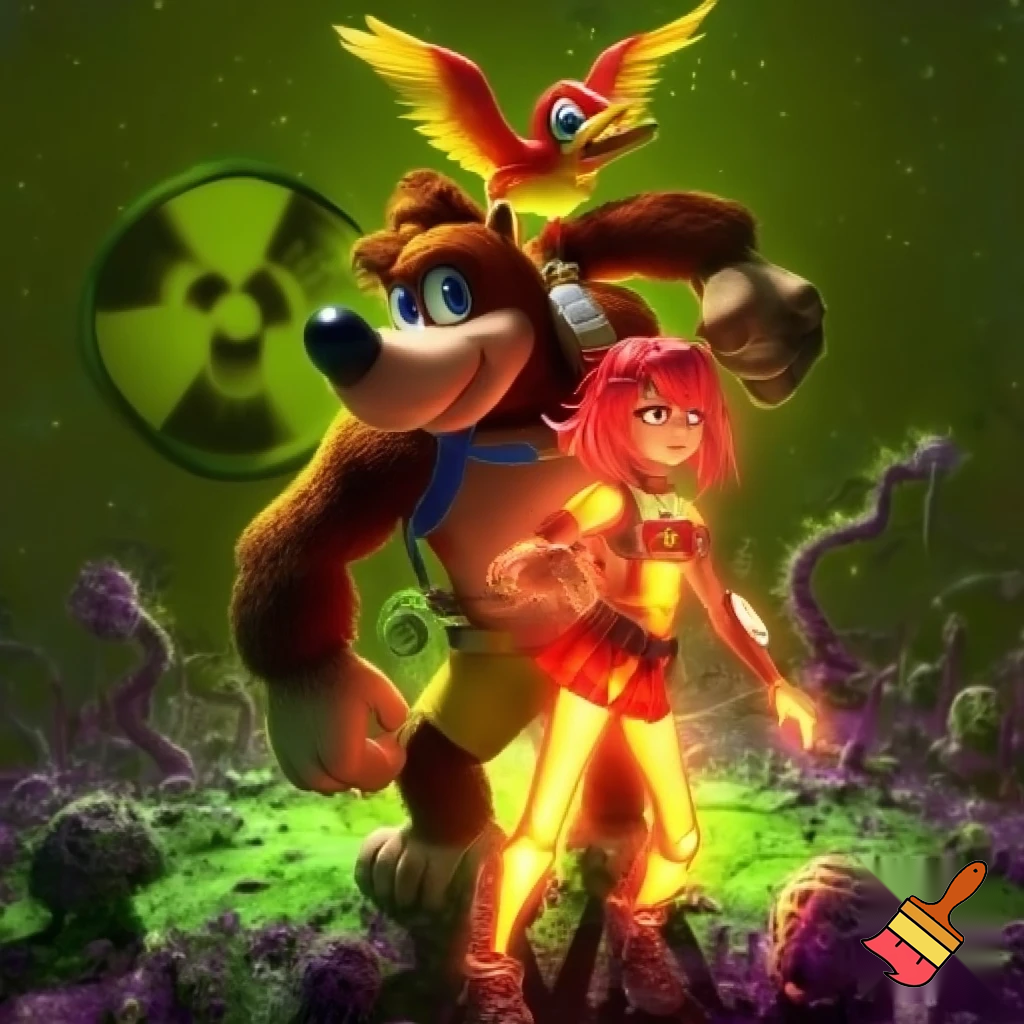 Banjo and kazzoie and pyra in radioactive