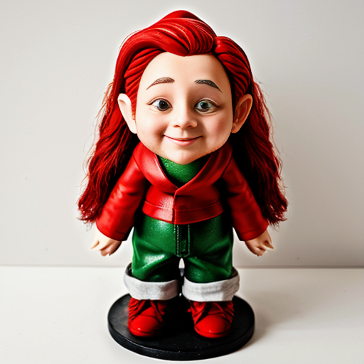 gnome with red hair and white eyes in a red outfit
