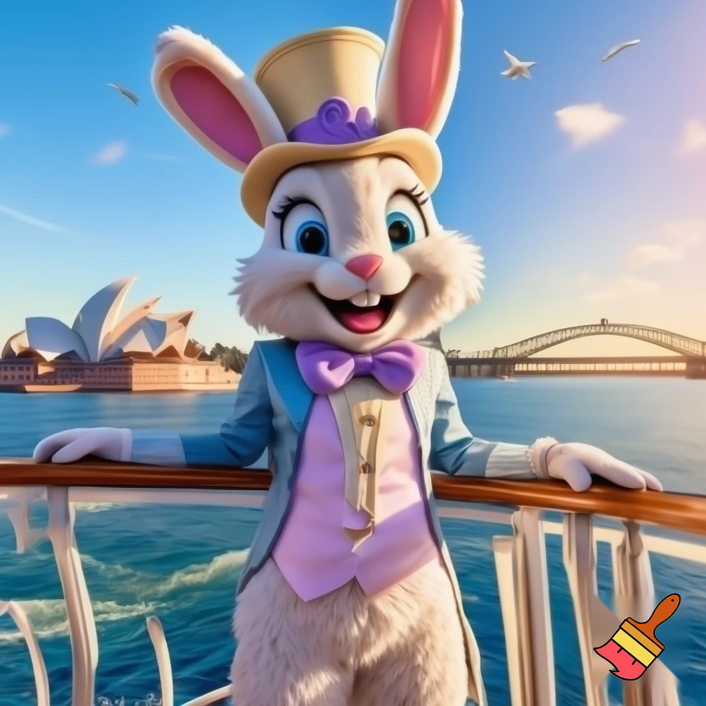 Easter bunny mascot Disneyland costume with the top hat Australia Disney cruise ship