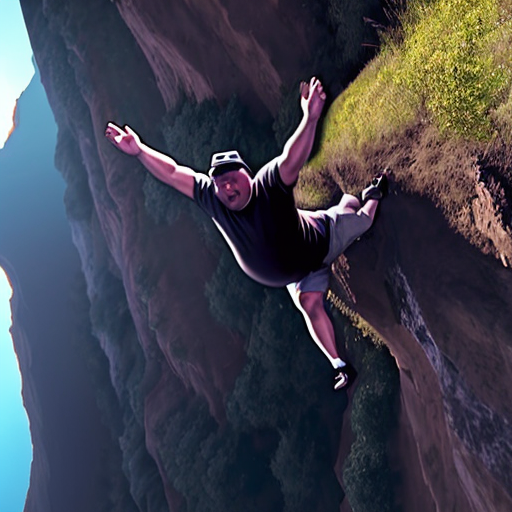 morbidly obese man falling off cliff dramatic 