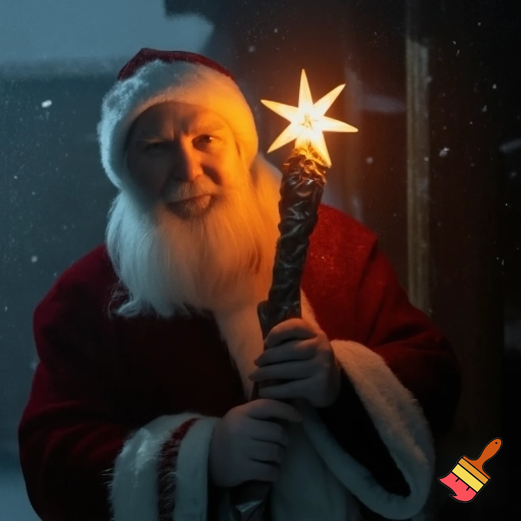 Santa Claus Russian walking stick Santa Claus holding the walking stick with a star real people