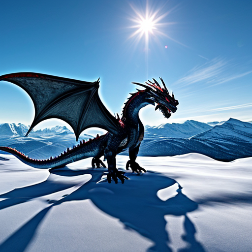 “Dragon made of ice flying over mountains” 
