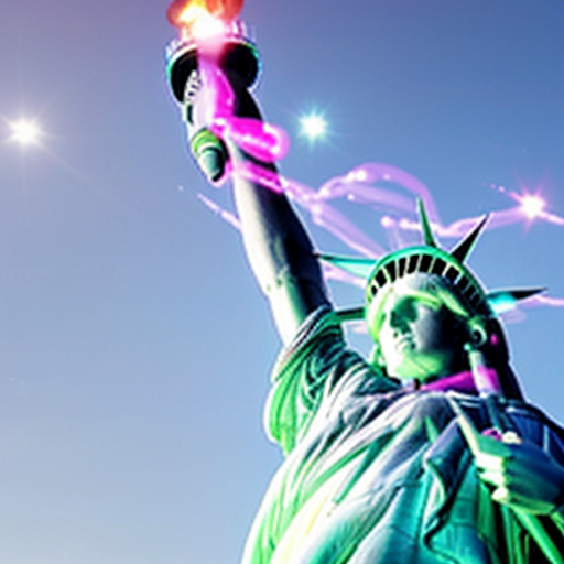 statua della libertà formata solamente da tante piccole bolle di sapone. non deve avere parti che non siano di bolle di sapone. a figura intera