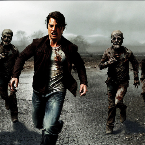 gernerate a photo of tom cruise running in a zombie apocolypse

