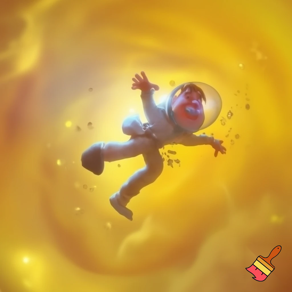 Funny guy flying in yellow space