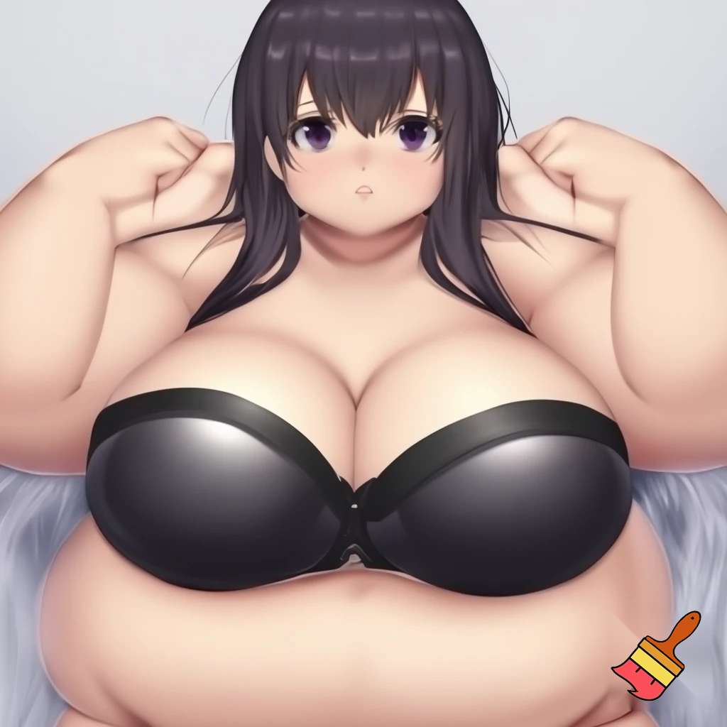  Busty big chested Anime girl in a black bra 