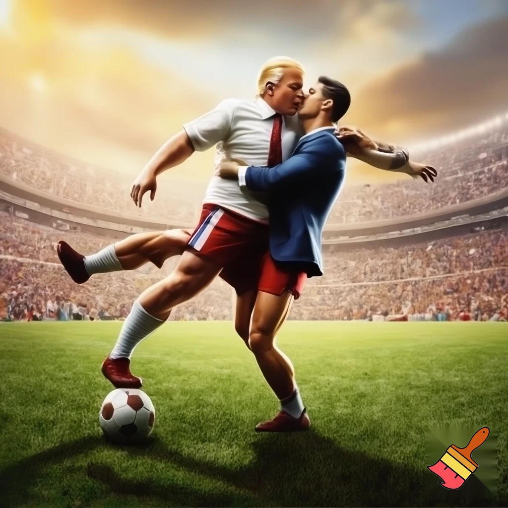 pregnant trump with ronaldo. they are on the stadion kissing and playing fotball
