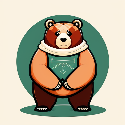 Cartoon bear; bold,, 2D, and thick-lined cartoon style characterized by geometric character designs
