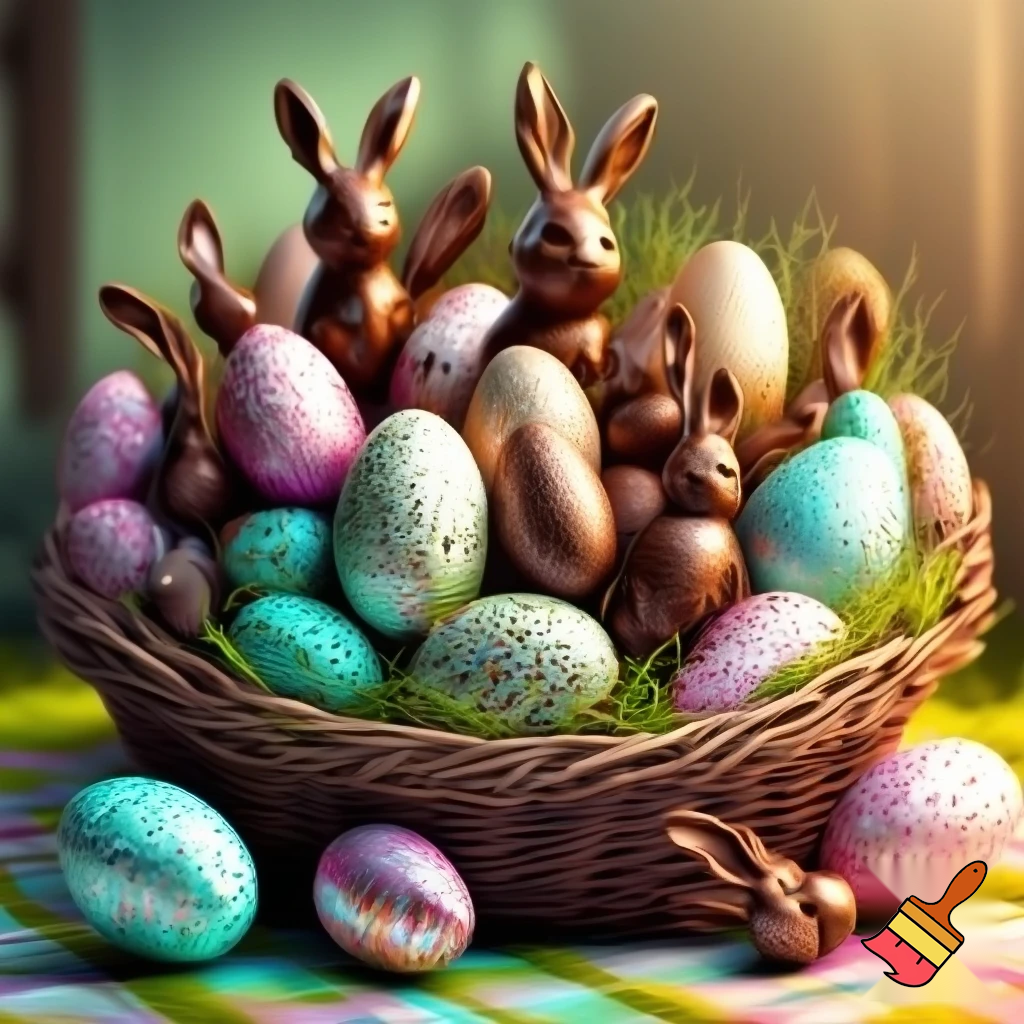 Easter egg basket, chocolate Easter egg basket Easter bunnies, chocolate