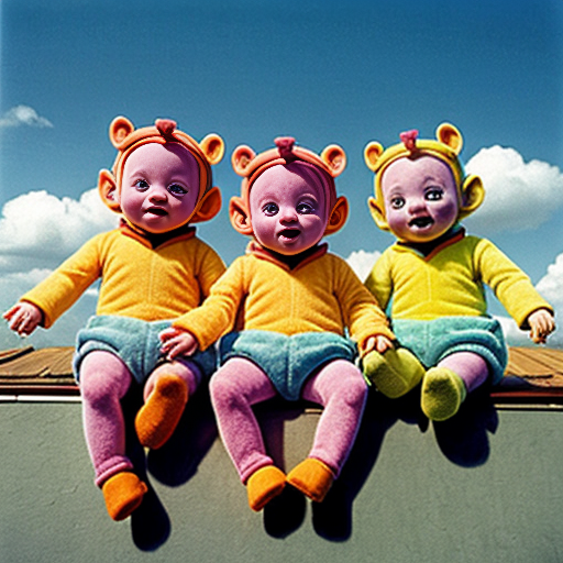Teletubbies in 1997 sitting on top of their house