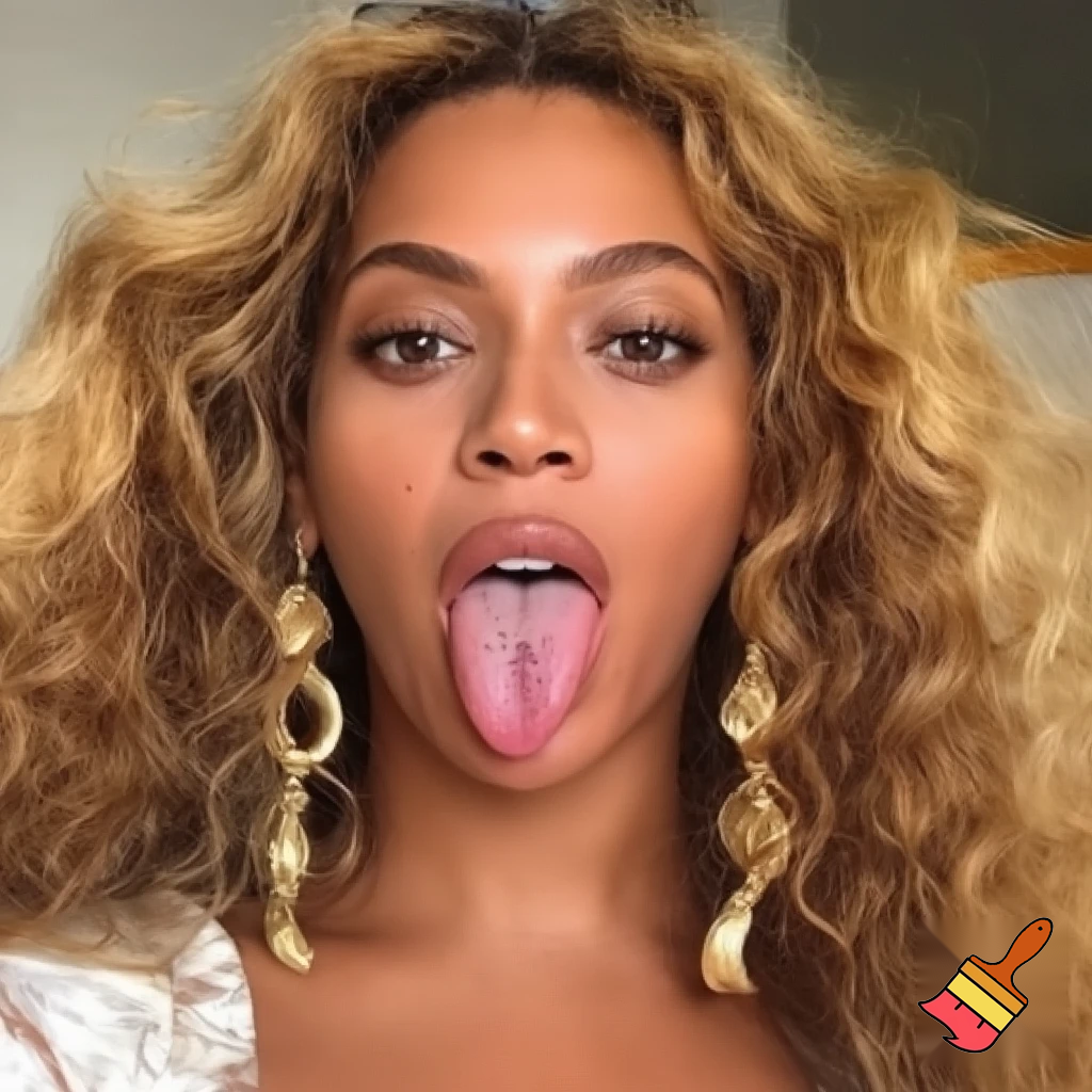 Beyonce selfie showing her long tongue pose ,her tongue is full of saliva ,her ass is red with marks 