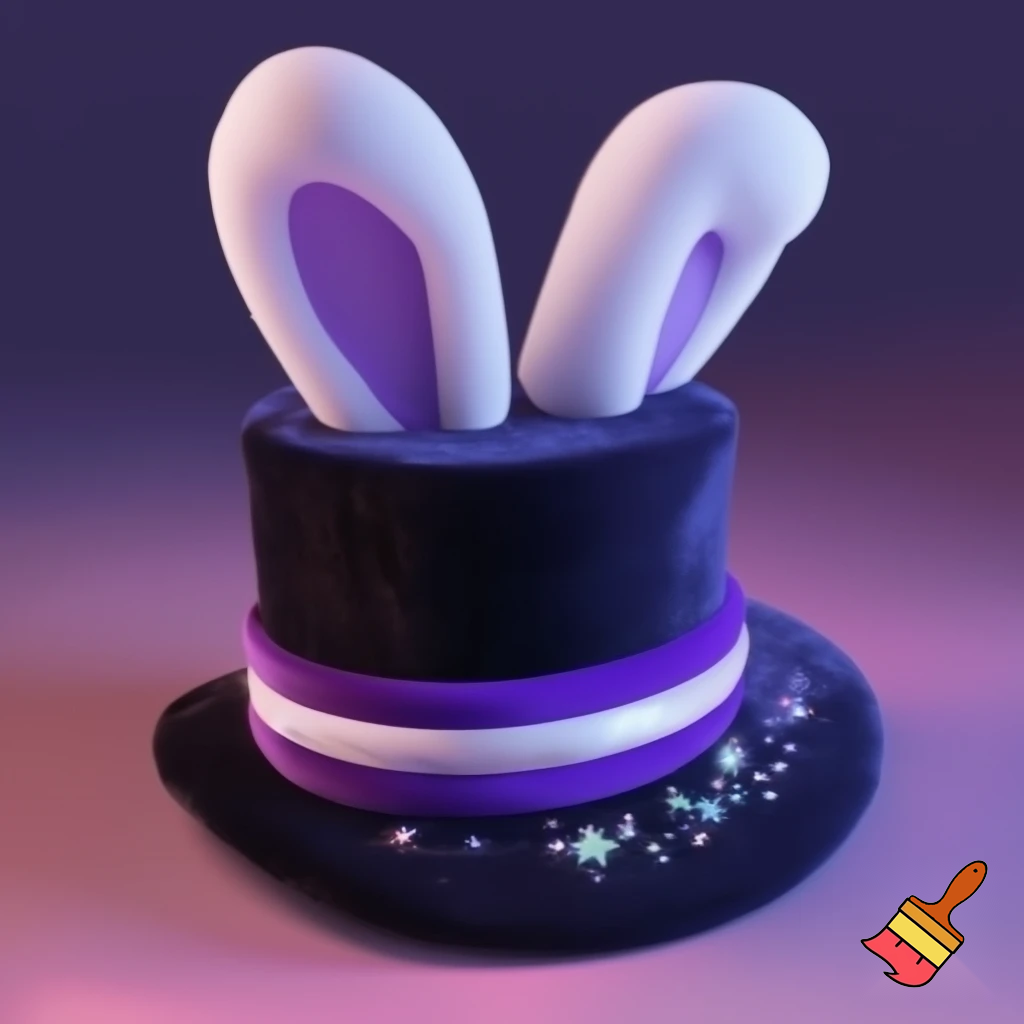 Black top hat with bunny ears velvet white and purple purple and white headband fabric and velvet glitter, purple and pink special present true special and delicate velvet