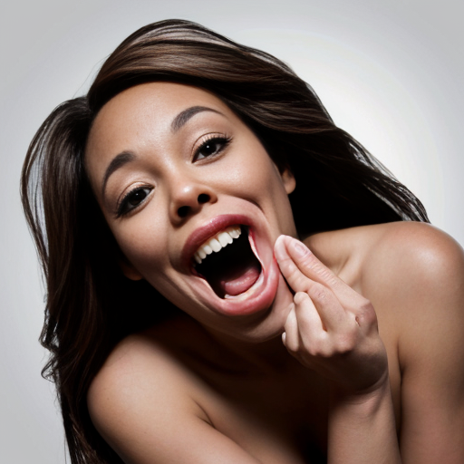 Actress Nia Long a long hair as a spherical shape inflated like a balloon a gigantic rounded chocolate ball body overinflated Her body is exaggeratedly rounded, forming a sphere, with no visible definition of limbs. she was being eaten and ripped by the giant human mouth of the mouth background giant white human face male mouth her body inside the giant mouth being eaten, biting and ripped and devoured by a giant human mouth background . The style is surreal and comedic, with a digital or graphic manipulation aesthetic. The lighting is even and diffused, casting no strong shadows. The image is presented from a slightly high-angle perspective, emphasizing the exaggerated spherical form.