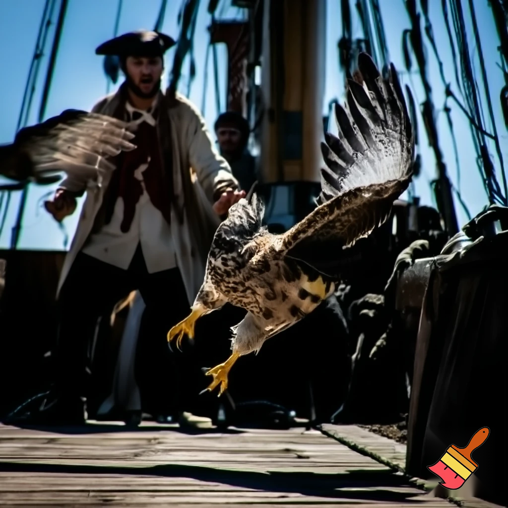 Hawk attacking a pirate 