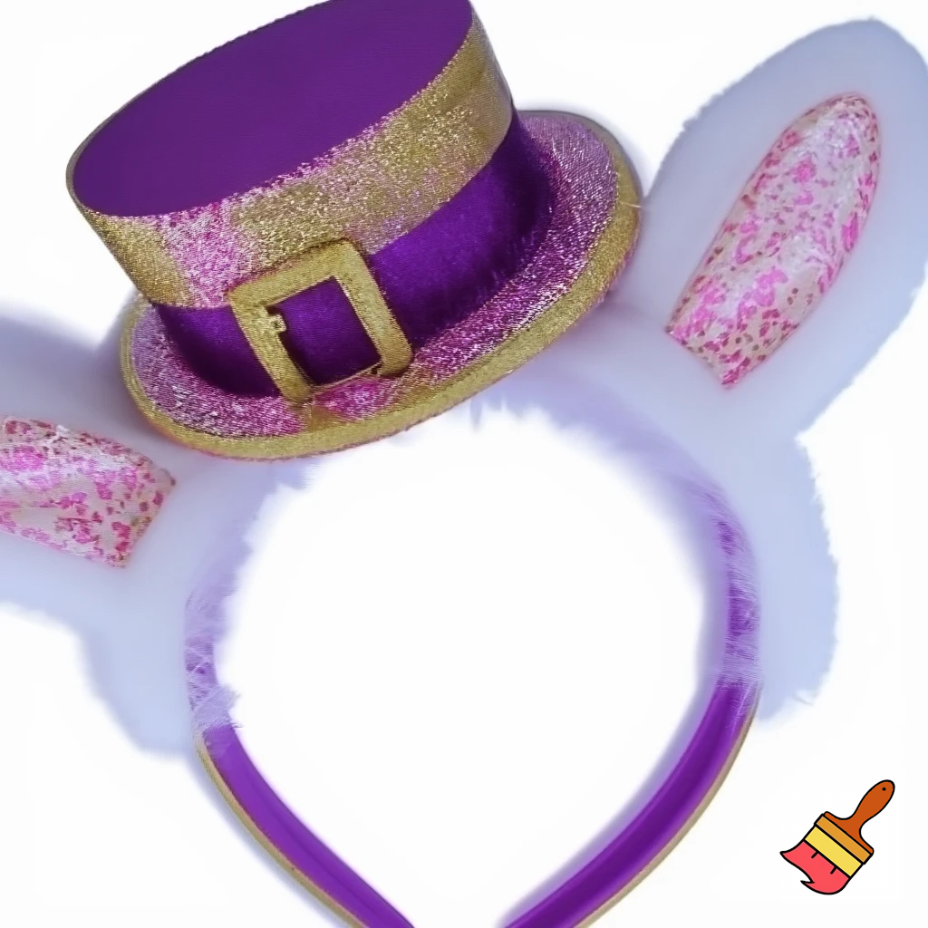 Easter bunny top hat headband, purple and white with gold