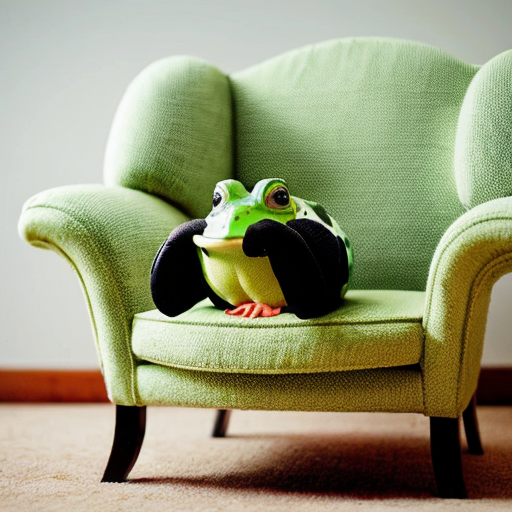 A funny radish vegetable toad sitting in a modern room chair.
