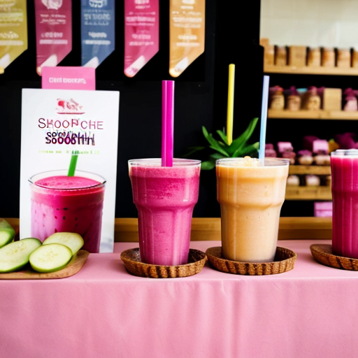 a stall in a shop giving out free samples of a pink smoothie